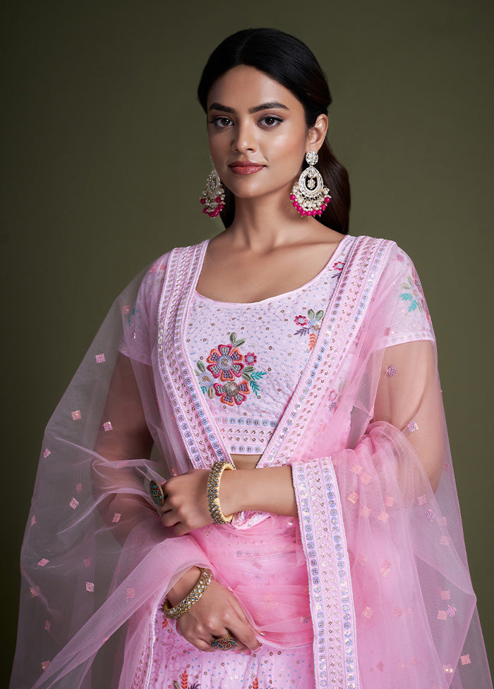 3 Pc Pink Georgette Semi Stitched Lehenga Set - Indian Silk House Agencies