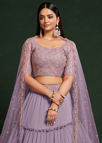 3 Pc Lavender Georgette Semi Stitched Lehenga Set - Indian Silk House Agencies