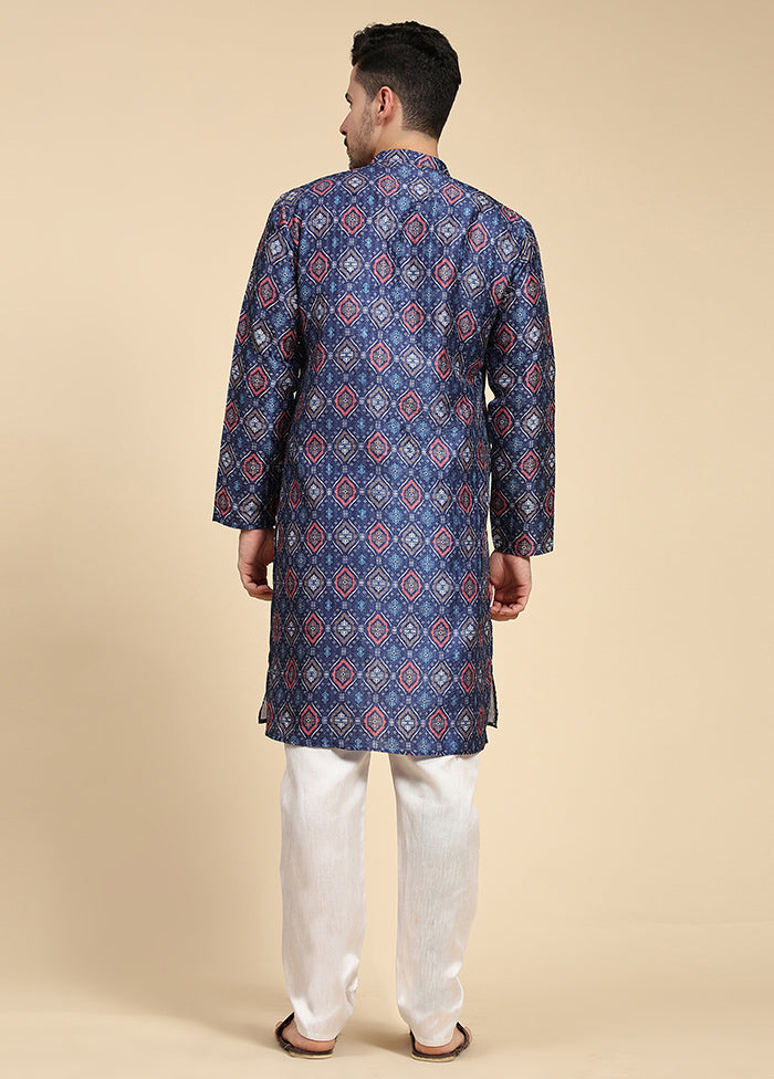 Multicolor Mandarin Collar Dupion Silk Kurta - Indian Silk House Agencies