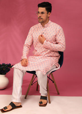 Multicolor Mandarin Collar Dupion Silk Kurta - Indian Silk House Agencies