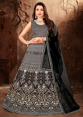 3 Pc Grey Silk Semi Stitched Lehenga Set - Indian Silk House Agencies