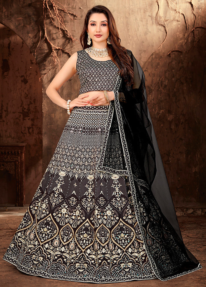 3 Pc Grey Silk Semi Stitched Lehenga Set - Indian Silk House Agencies