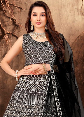 3 Pc Grey Silk Semi Stitched Lehenga Set - Indian Silk House Agencies