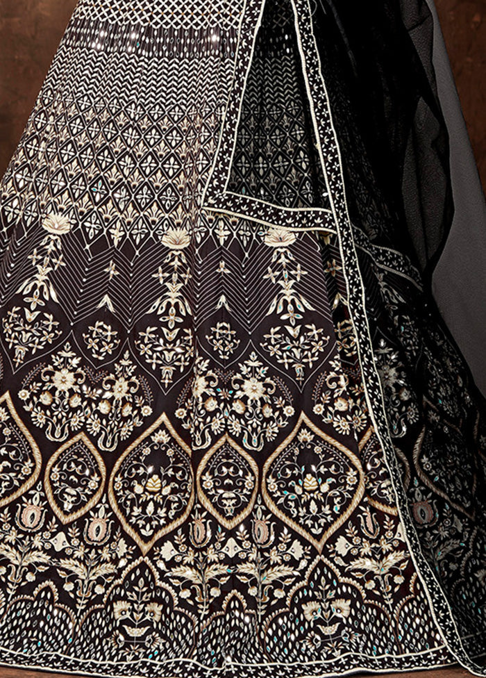 3 Pc Grey Silk Semi Stitched Lehenga Set - Indian Silk House Agencies