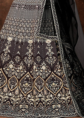 3 Pc Grey Silk Semi Stitched Lehenga Set - Indian Silk House Agencies