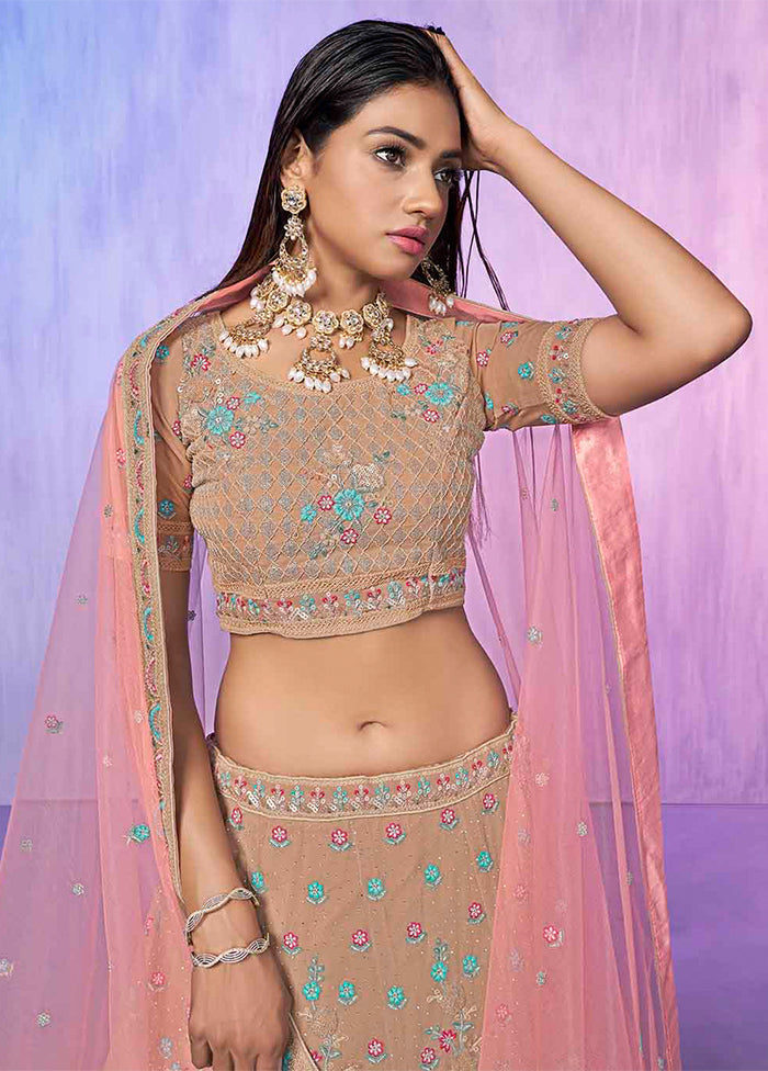 3 Pc Mauve Georgette Semi Stitched Lehenga Set - Indian Silk House Agencies