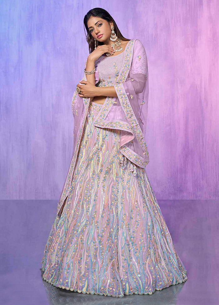 3 Pc Lavender Net Semi Stitched Lehenga Set - Indian Silk House Agencies