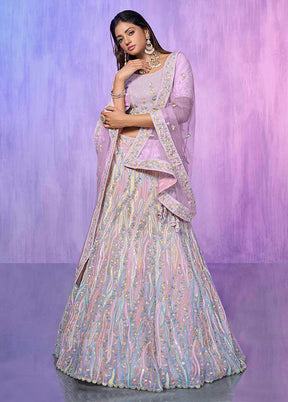 3 Pc Lavender Net Semi Stitched Lehenga Set - Indian Silk House Agencies
