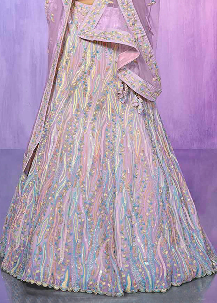 3 Pc Lavender Net Semi Stitched Lehenga Set - Indian Silk House Agencies