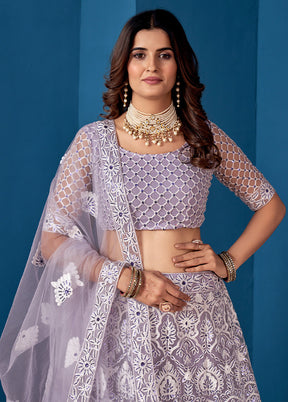 3 Pc Grey Net Semi Stitched Lehenga Set - Indian Silk House Agencies