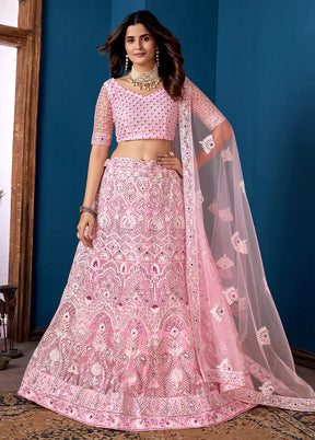 3 Pc Pink Net Semi Stitched Lehenga Set - Indian Silk House Agencies