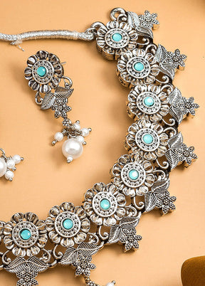 Multicolor Oxidised Stones And Beads Work Necklace Set - Indian Silk House Agencies