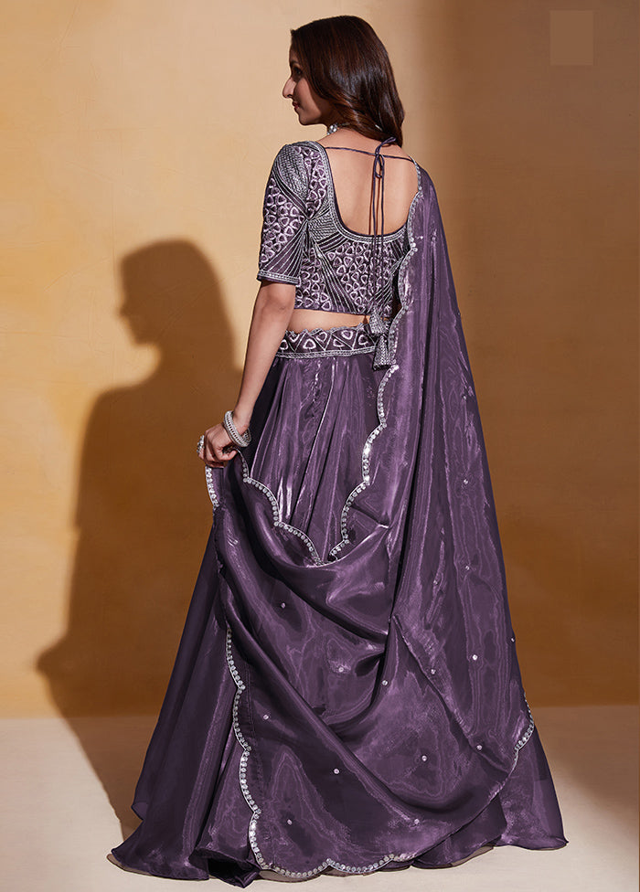 3 Pc Purple Net Semi Stitched Lehenga Set - Indian Silk House Agencies