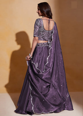 3 Pc Purple Net Semi Stitched Lehenga Set - Indian Silk House Agencies