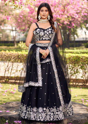 3 Pc Black Silk Readymade Lehenga Set - Indian Silk House Agencies