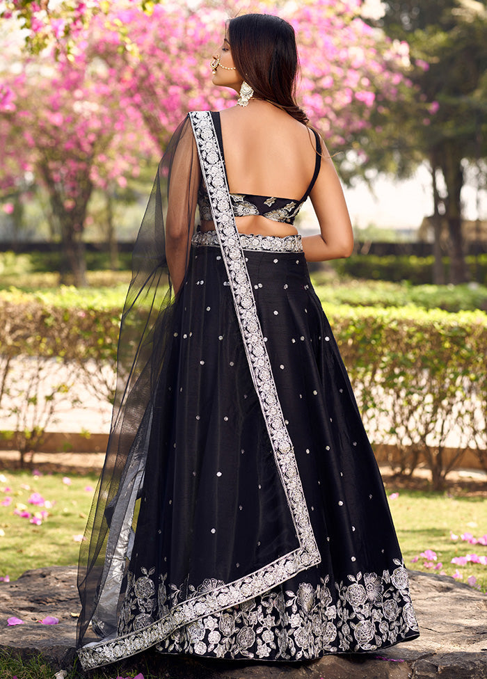 3 Pc Black Silk Readymade Lehenga Set - Indian Silk House Agencies