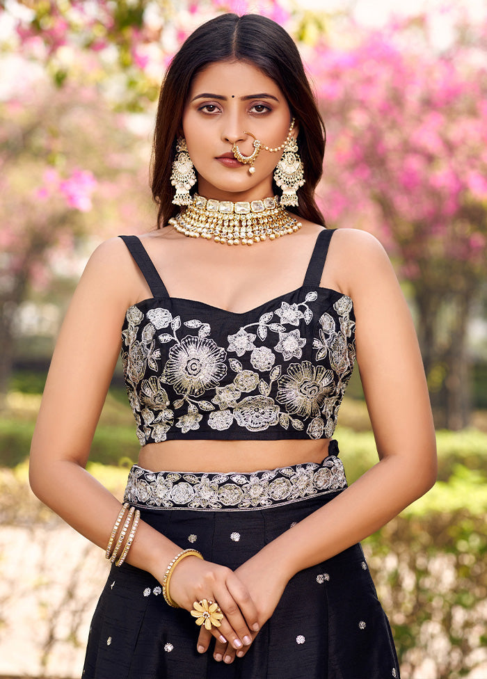 3 Pc Black Silk Readymade Lehenga Set - Indian Silk House Agencies