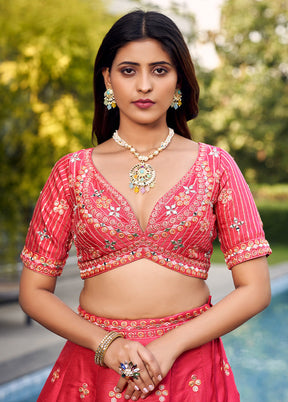 3 Pc Pink Silk Readymade Lehenga Set - Indian Silk House Agencies
