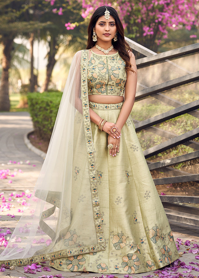 3 Pc Pista Green Silk Readymade Lehenga Set - Indian Silk House Agencies