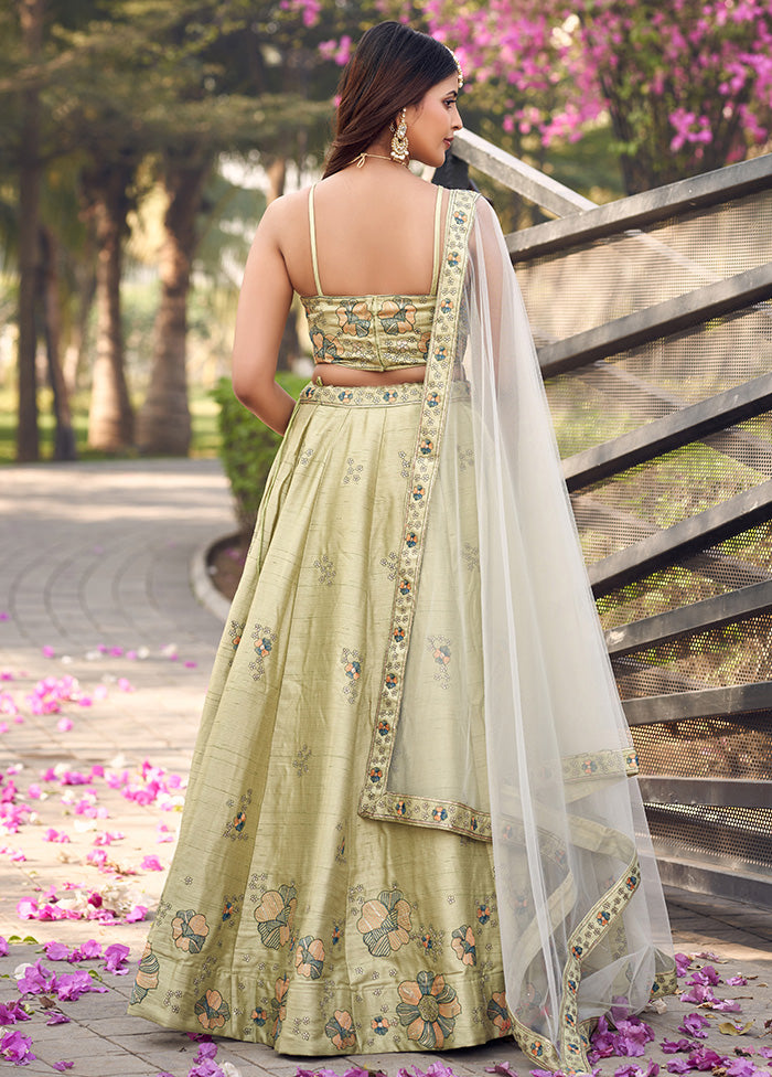 3 Pc Pista Green Silk Readymade Lehenga Set - Indian Silk House Agencies