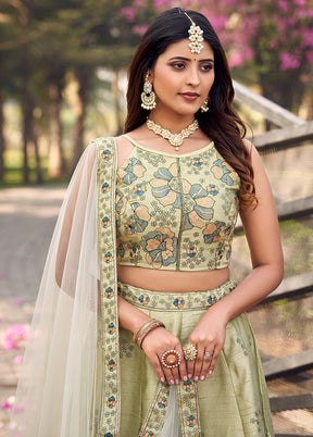 3 Pc Pista Green Silk Readymade Lehenga Set - Indian Silk House Agencies