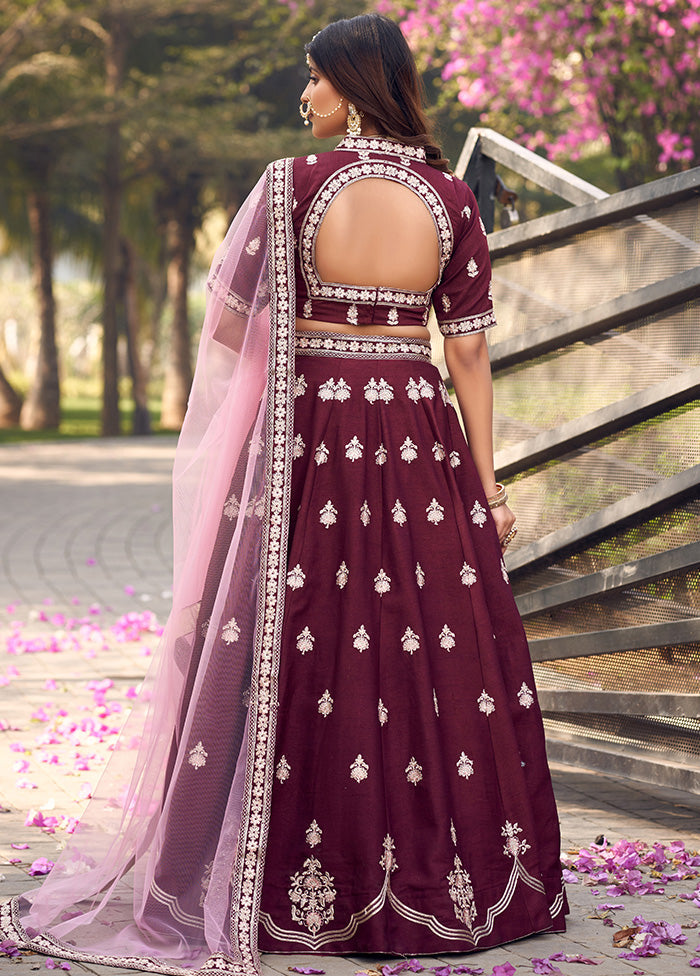 3 Pc Wine Silk Readymade Lehenga Set - Indian Silk House Agencies