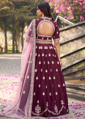 3 Pc Wine Silk Readymade Lehenga Set - Indian Silk House Agencies