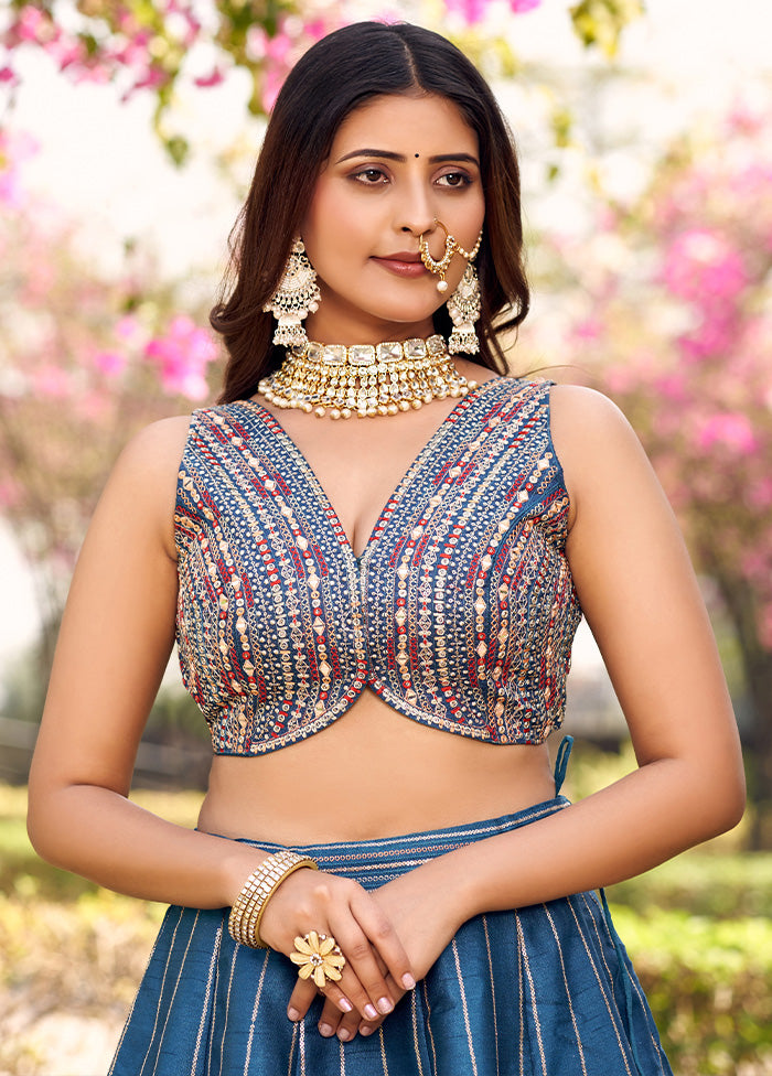 3 Pc Blue Silk Readymade Lehenga Set - Indian Silk House Agencies