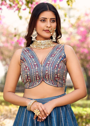 3 Pc Blue Silk Readymade Lehenga Set - Indian Silk House Agencies