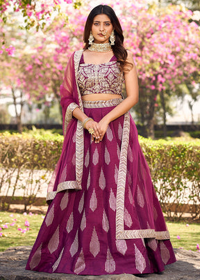3 Pc Wine Silk Readymade Lehenga Set - Indian Silk House Agencies