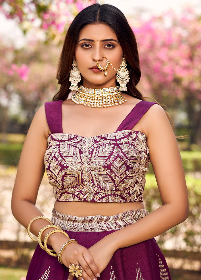 3 Pc Wine Silk Readymade Lehenga Set - Indian Silk House Agencies