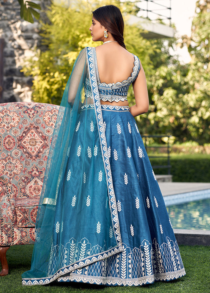 3 Pc Blue Silk Readymade Lehenga Set - Indian Silk House Agencies