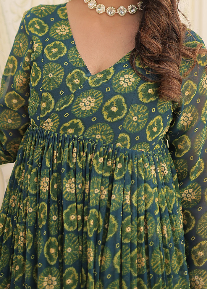 2 Pc Green Readymade Georgette Long Kurti Set - Indian Silk House Agencies