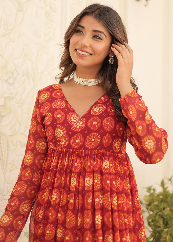 2 Pc Red Readymade Georgette Long Kurti Set - Indian Silk House Agencies
