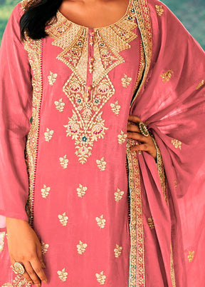 3 Pc Pink Semi Stitched Silk Suit Set - Indian Silk House Agencies