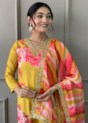 3 Pc Yellow Readymade Silk Suit Set - Indian Silk House Agencies