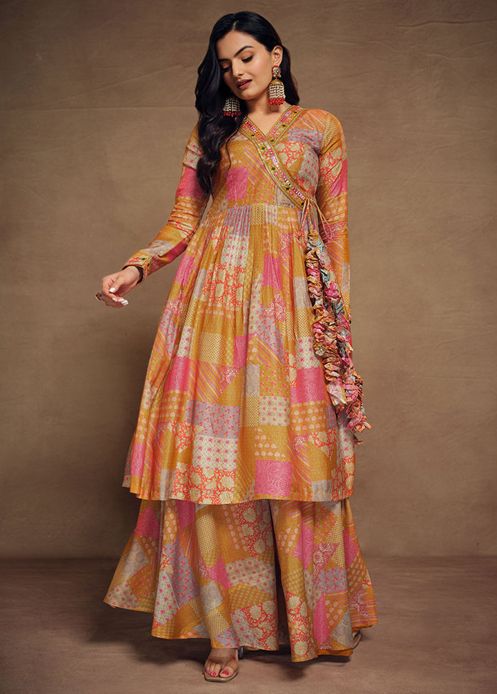 3 Pc Musterd Readymade Silk Suit Set - Indian Silk House Agencies
