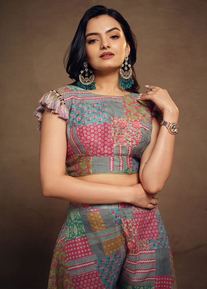 3 Pc Multi Readymade Silk Suit Set - Indian Silk House Agencies