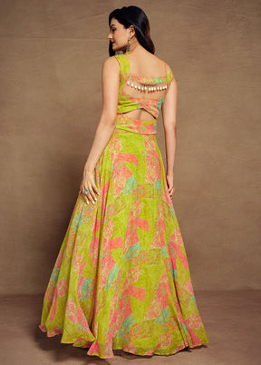 3 Pc Green Readymade Georgette Suit Set - Indian Silk House Agencies