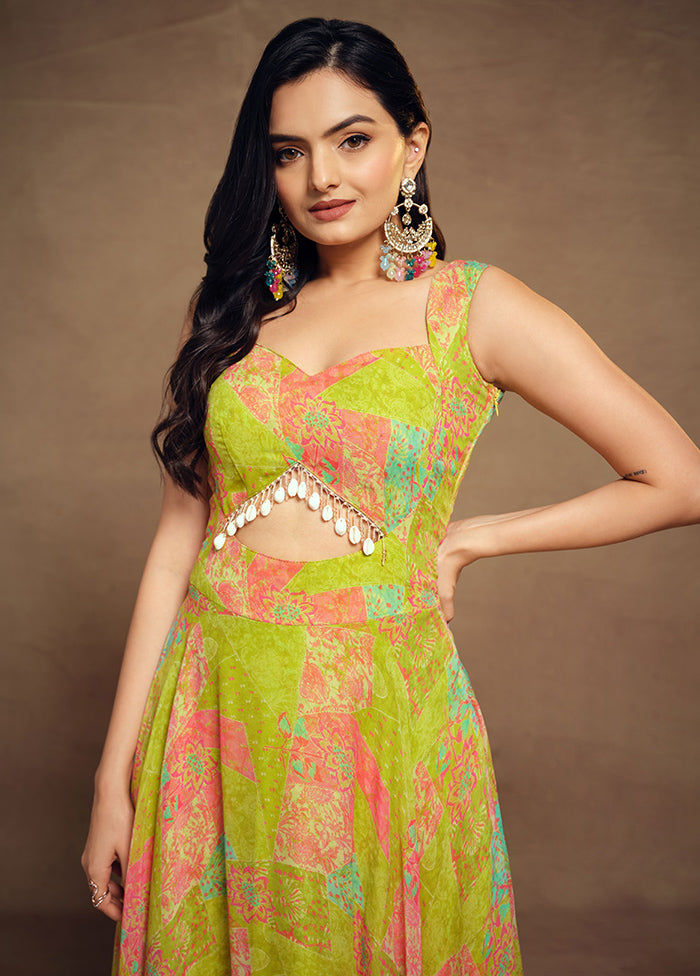 3 Pc Green Readymade Georgette Suit Set - Indian Silk House Agencies