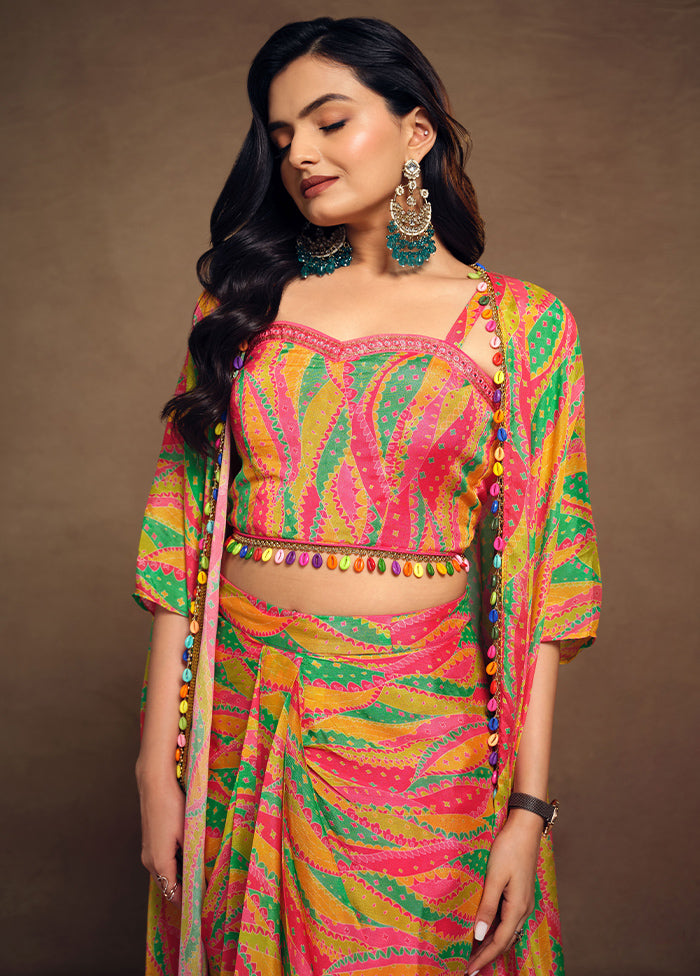 3 Pc Multi Readymade Silk Suit Set - Indian Silk House Agencies
