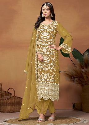 3 Pc Green Semi Stitched Net Suit Set - Indian Silk House Agencies