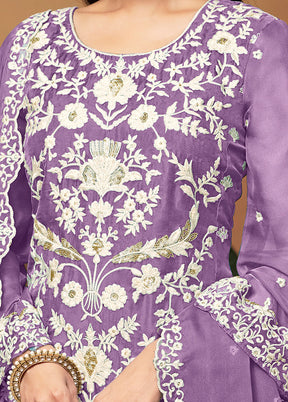 3 Pc Lavender Semi Stitched Net Suit Set - Indian Silk House Agencies