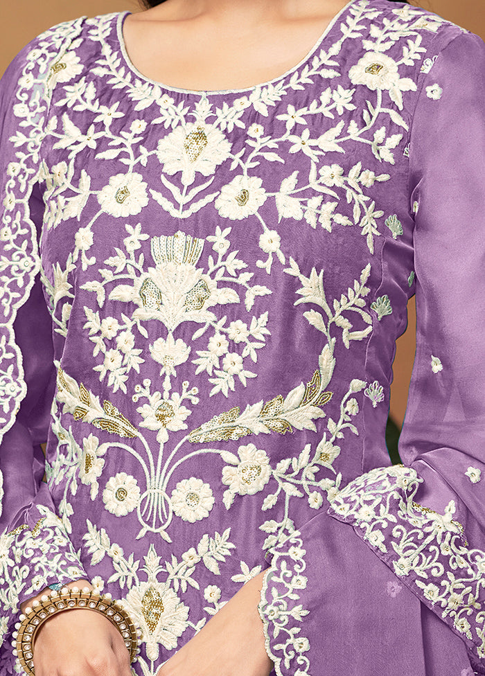 3 Pc Lavender Semi Stitched Net Suit Set - Indian Silk House Agencies