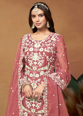3 Pc Pink Semi Stitched Net Suit Set - Indian Silk House Agencies