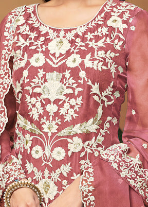 3 Pc Pink Semi Stitched Net Suit Set - Indian Silk House Agencies