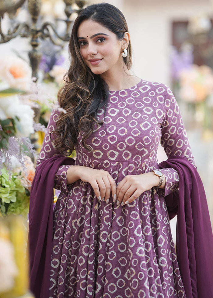 3 Pc Purple Readymade Cotton Suit Set - Indian Silk House Agencies