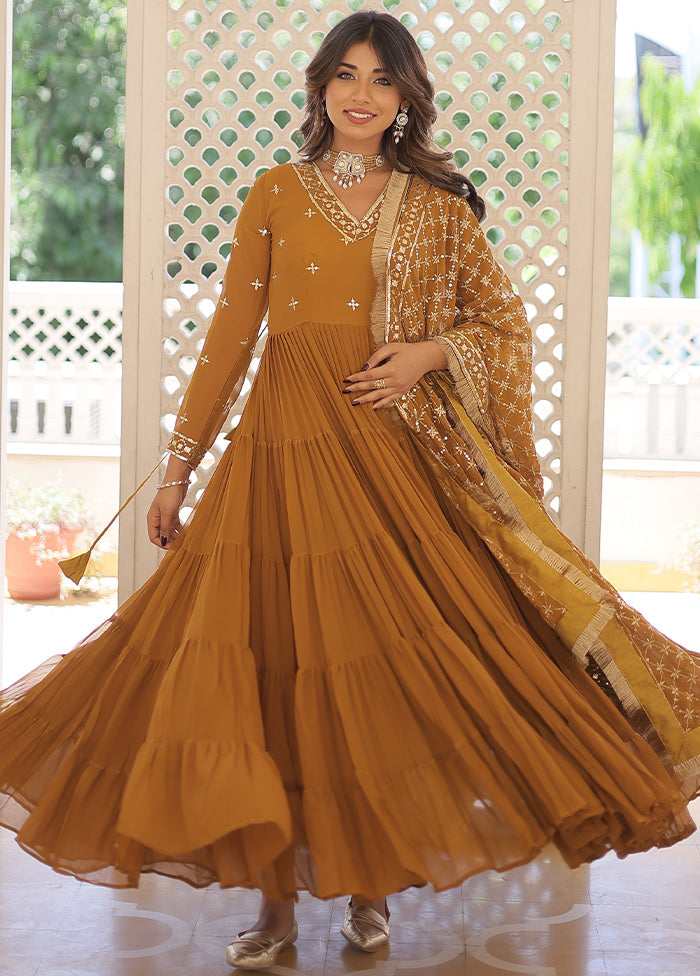 Yellow Readymade Georgette Indian Dress - Indian Silk House Agencies