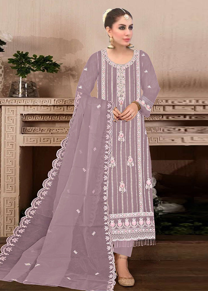 3 Pc Light Purple Semi Stitched Georgette Suit Set