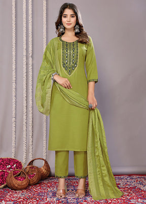 3 Pc Mehendi Readymade Cotton Suit Set